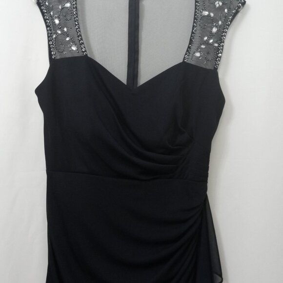 Vintage Stenay Size 8 Black Sleeveless Dress Sheer Neckline Embellished Shoulder - Picture 11 of 16